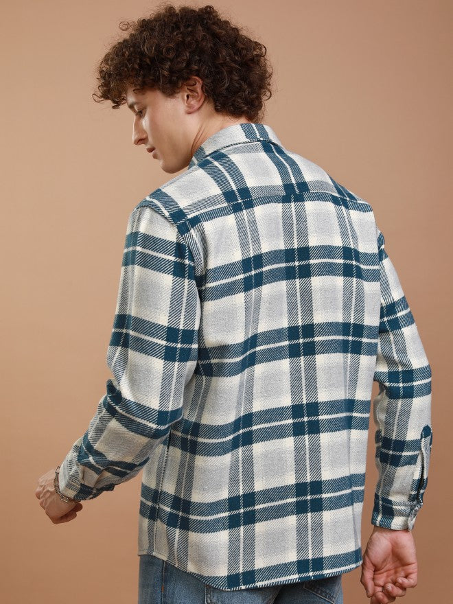 Highlander Men Blue Checked Relaxed Fit Casual Shirt - Blue - Image 3