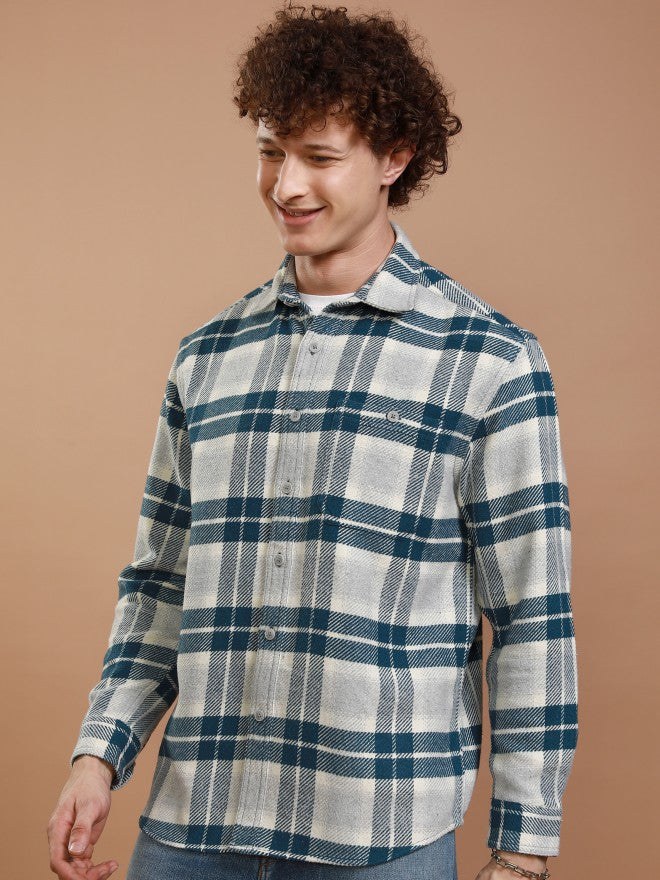 Highlander Men Blue Checked Relaxed Fit Casual Shirt - Blue - Image 4