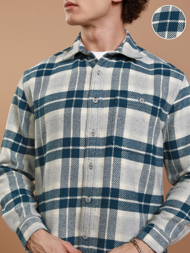 Highlander Men Blue Checked Relaxed Fit Casual Shirt - Blue - Image 5