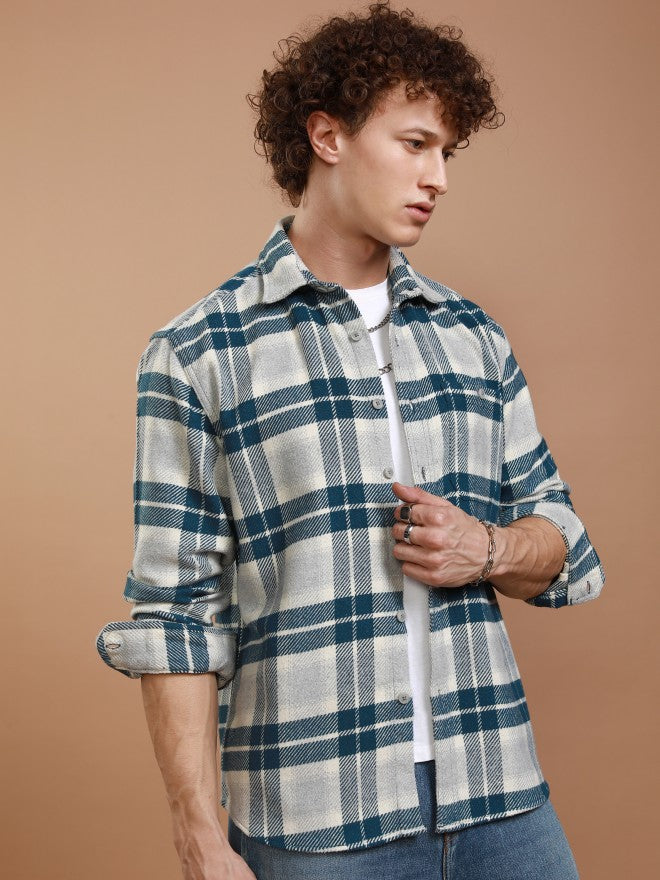 Highlander Men Blue Checked Relaxed Fit Casual Shirt - Blue - Image 6