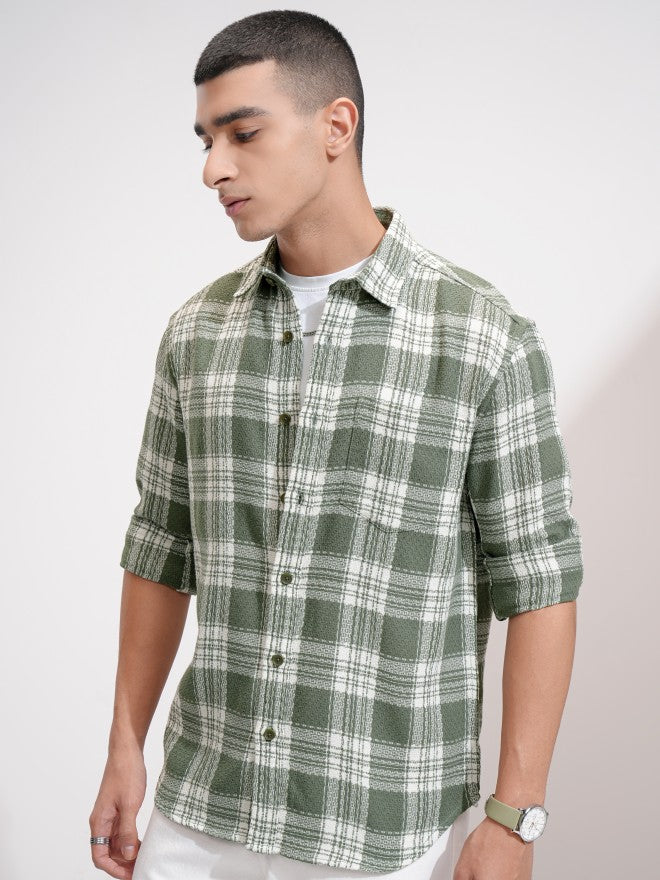 Highlander Men Olive Checked Relaxed Fit Casual Shirt - Olive - Image 4