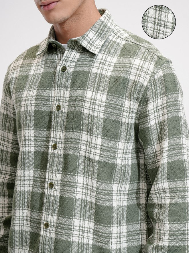 Highlander Men Olive Checked Relaxed Fit Casual Shirt - Olive - Image 5