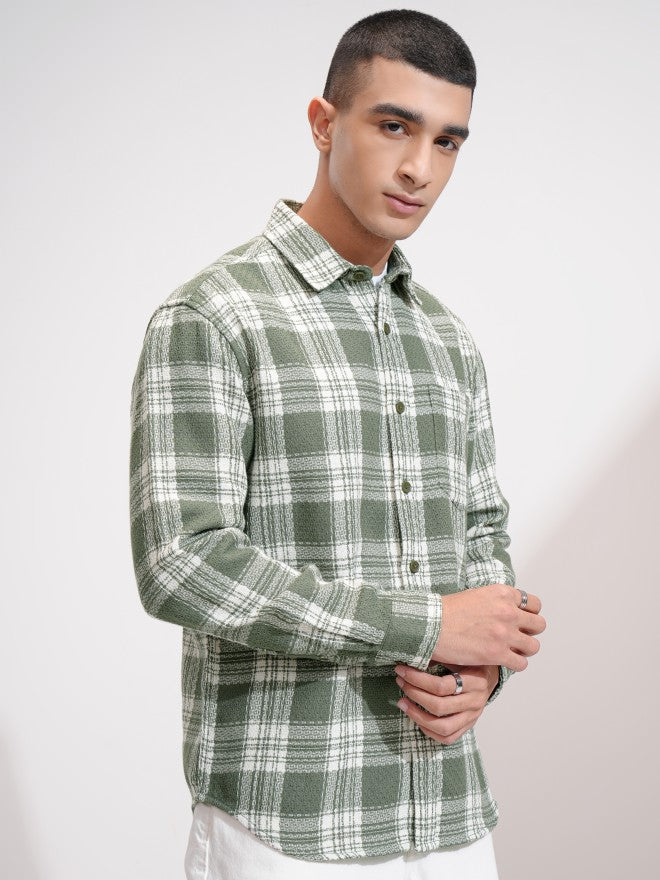 Highlander Men Olive Checked Relaxed Fit Casual Shirt - Olive - Image 6