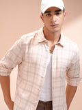 Highlander Men Peach Checked Slim Fit Casual Shirt - Peach - Image 1
