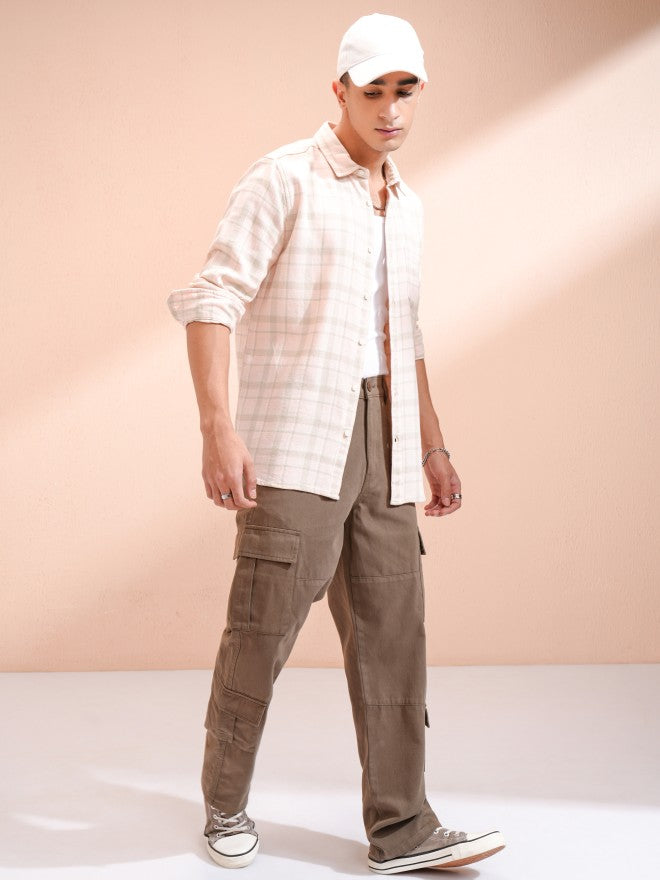 Highlander Men Peach Checked Slim Fit Casual Shirt - Peach - Image 2