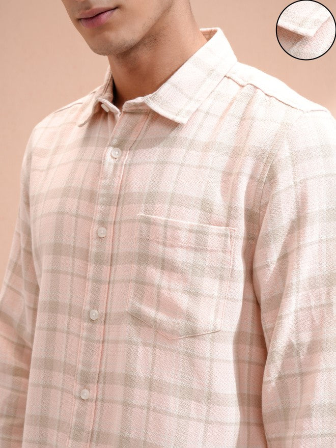 Highlander Men Peach Checked Slim Fit Casual Shirt - Peach - Image 5