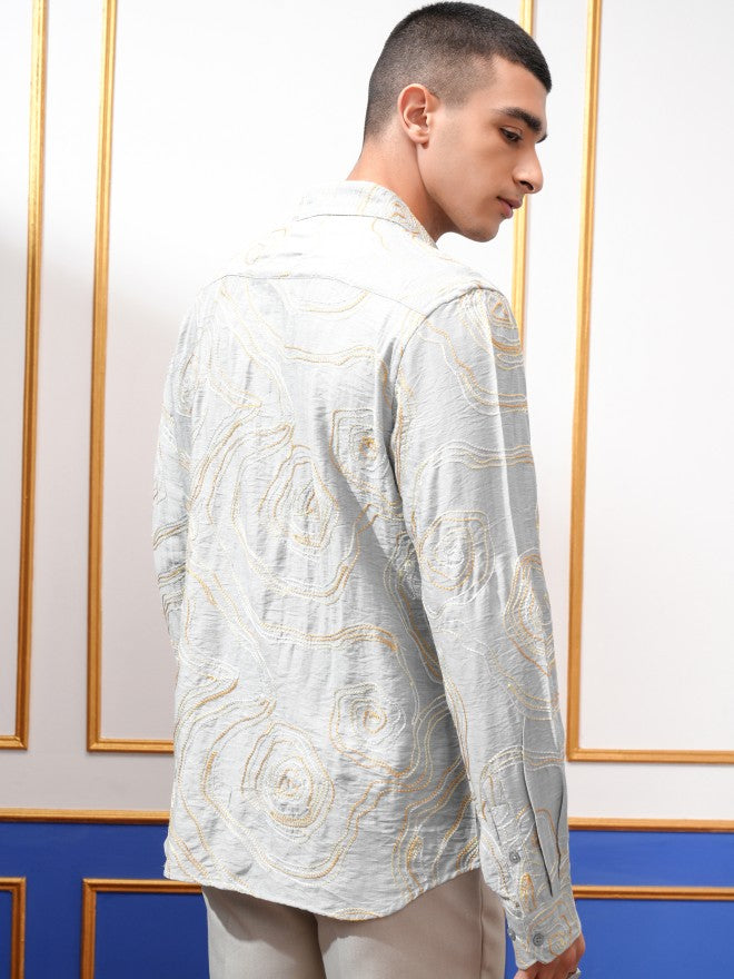 Highlander Men Grey Embroidered Relaxed Fit Casual Shirt - Grey - Image 3