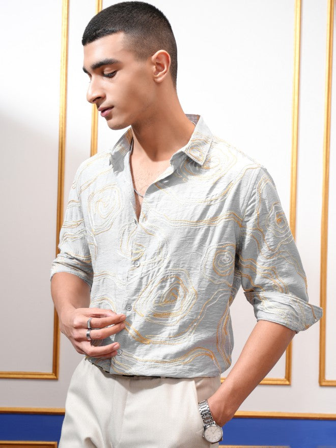Highlander Men Grey Embroidered Relaxed Fit Casual Shirt - Grey - Image 4