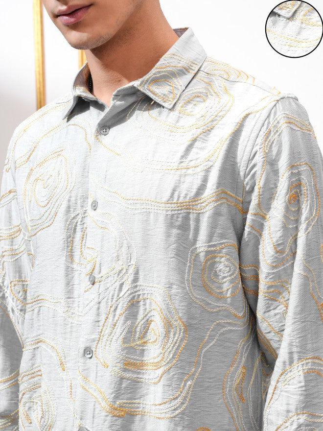 Highlander Men Grey Embroidered Relaxed Fit Casual Shirt - Grey - Image 5