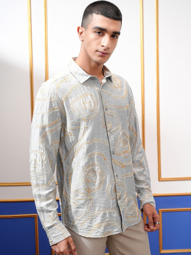 Highlander Men Grey Embroidered Relaxed Fit Casual Shirt - Grey - Image 6