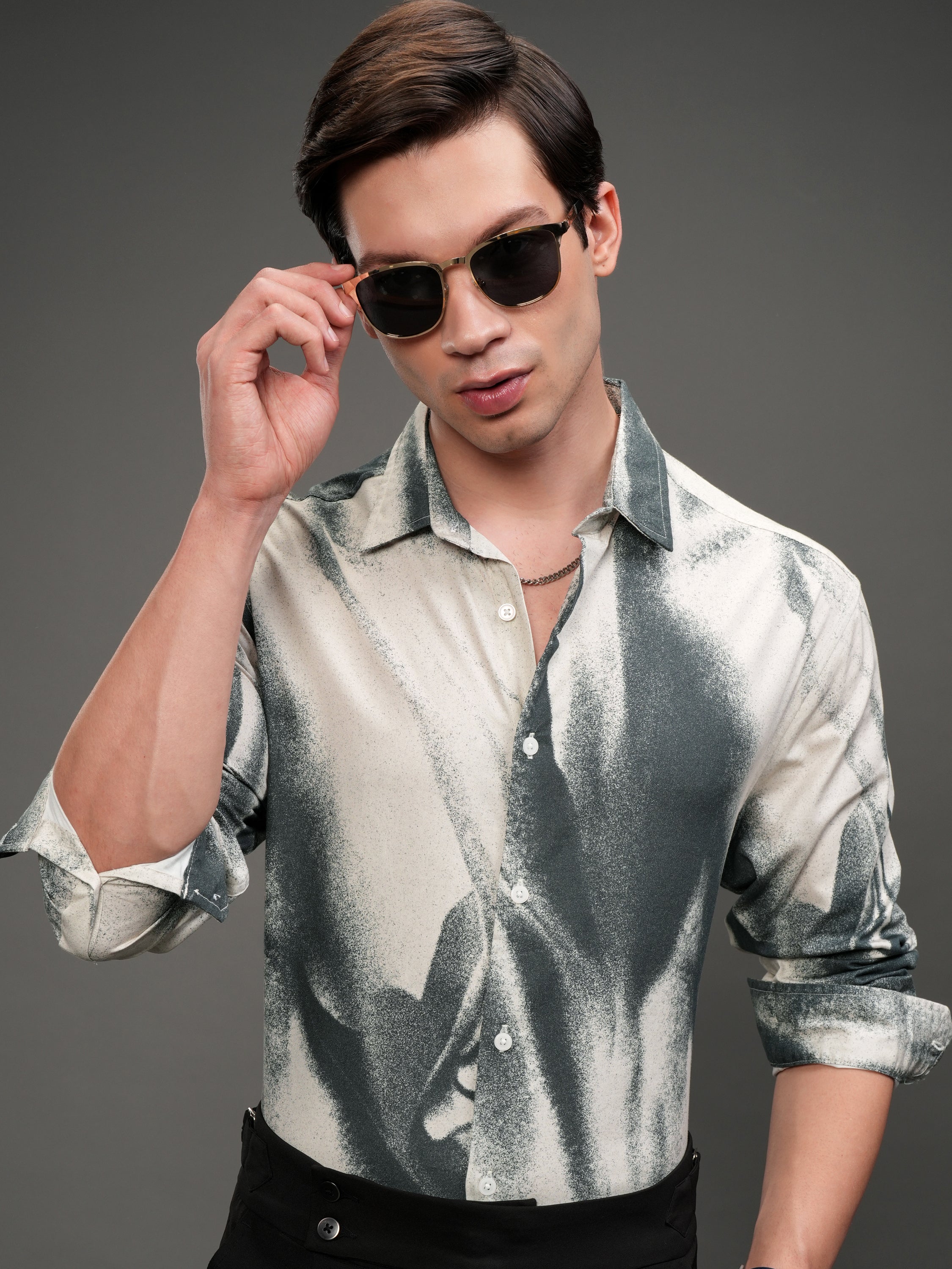 Highlander Men Cream Printed Relaxed Fit Casual Shirt - Cream - Image 1