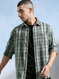 Highlander Men Olive Checked Relaxed Fit Casual Shirt - Olive - Image 1