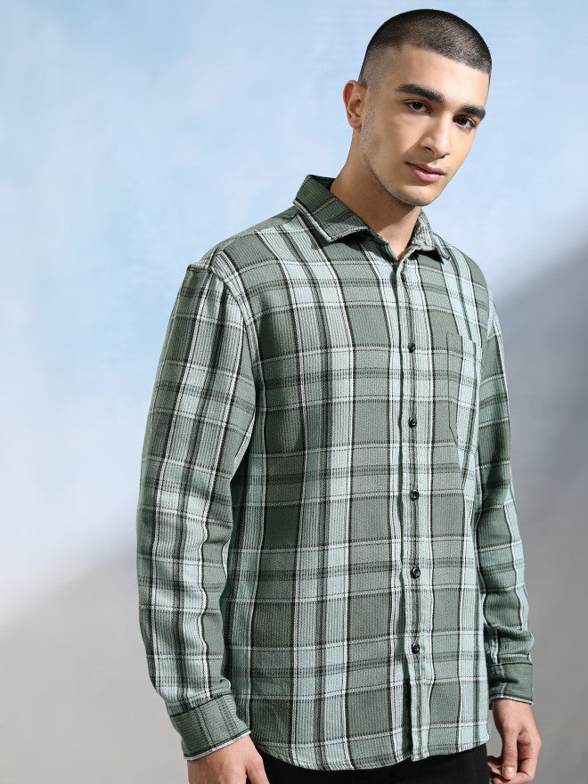Highlander Men Olive Checked Relaxed Fit Casual Shirt - Olive - Image 6