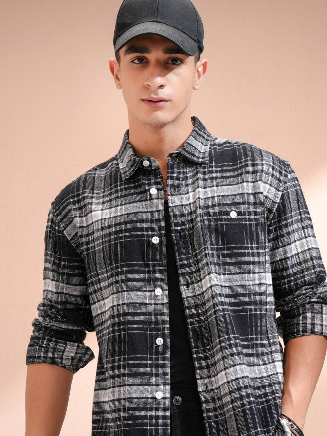 Highlander Men Black Checked Relaxed Fit Casual Shirt - Black - Image 1