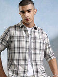 Highlander Men Off White Checked Slim Fit Casual Shirt - Off White - Image 1