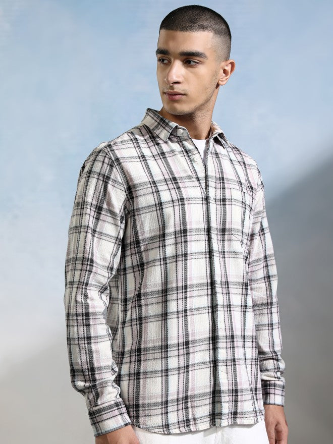 Highlander Men Off White Checked Slim Fit Casual Shirt - Off White - Image 6