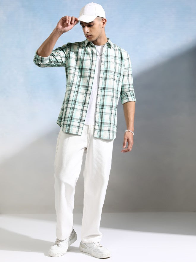 Highlander Men Off White Checked Slim Fit Casual Shirt - Off White - Image 2