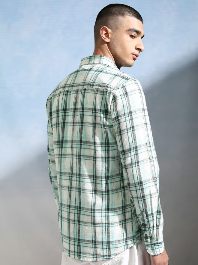 Highlander Men Off White Checked Slim Fit Casual Shirt - Off White - Image 3