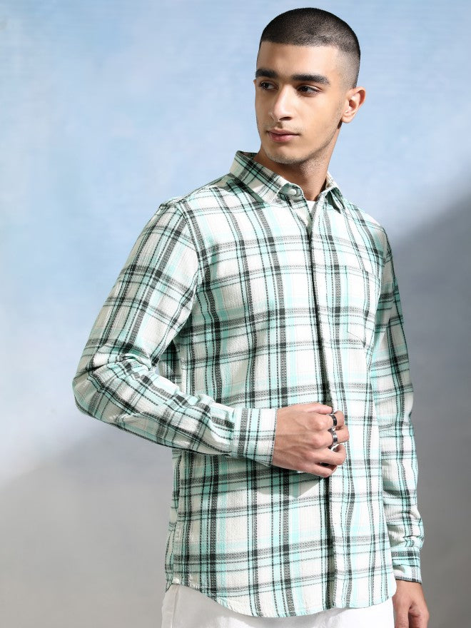 Highlander Men Off White Checked Slim Fit Casual Shirt - Off White - Image 6