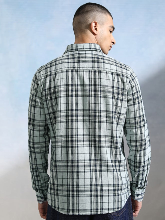 Highlander Men Teal Checked Slim Fit Casual Shirt - Teal - Image 3