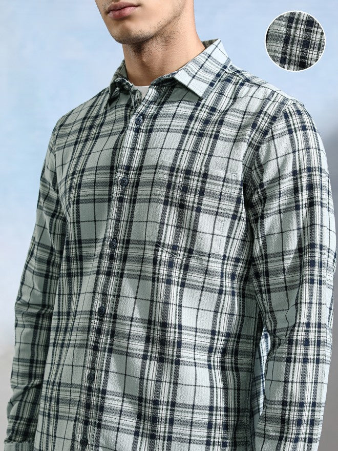 Highlander Men Teal Checked Slim Fit Casual Shirt - Teal - Image 5