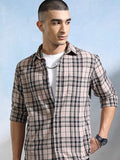 Highlander Men Peach Checked Slim Fit Casual Shirt - Peach - Image 1