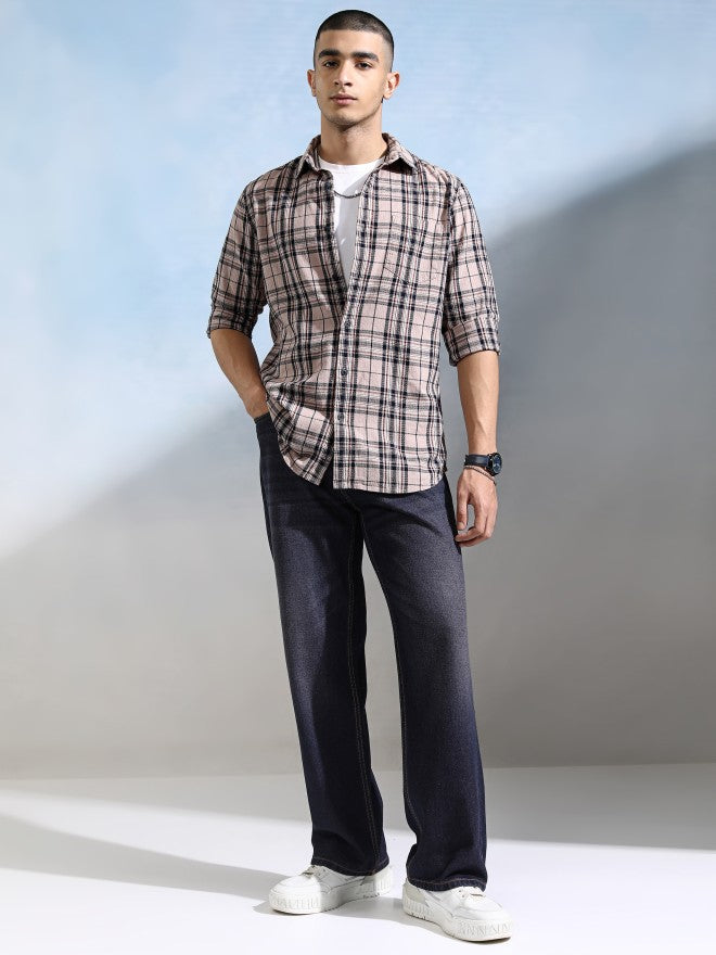 Highlander Men Peach Checked Slim Fit Casual Shirt - Peach - Image 2