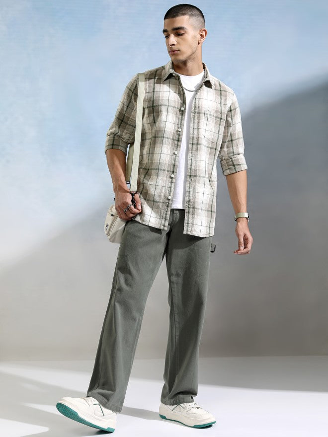 Highlander Men Off White Checked Slim Fit Casual Shirt - Off White - Image 2