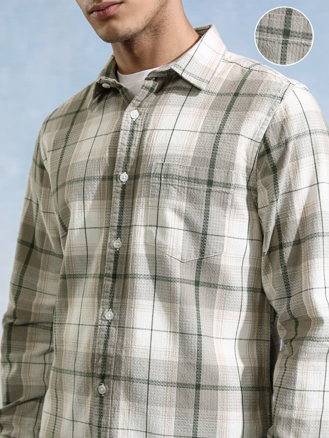 Highlander Men Off White Checked Slim Fit Casual Shirt - Off White - Image 5