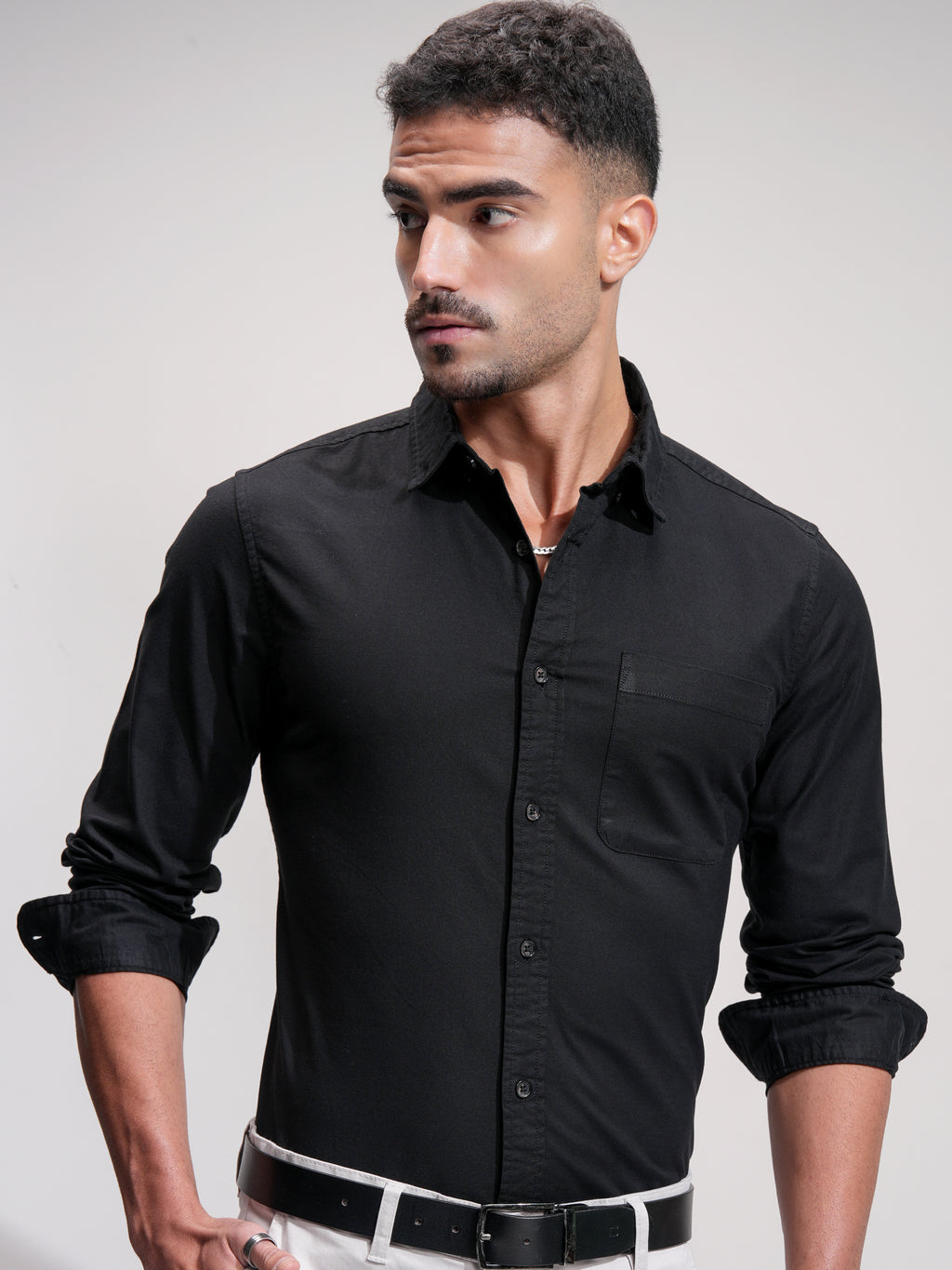 Highlander Men Black Solid Slim Fit Casual Shirt - Black - Image 1