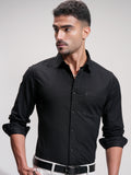 Highlander Men Black Solid Slim Fit Casual Shirt - Black - Image 1