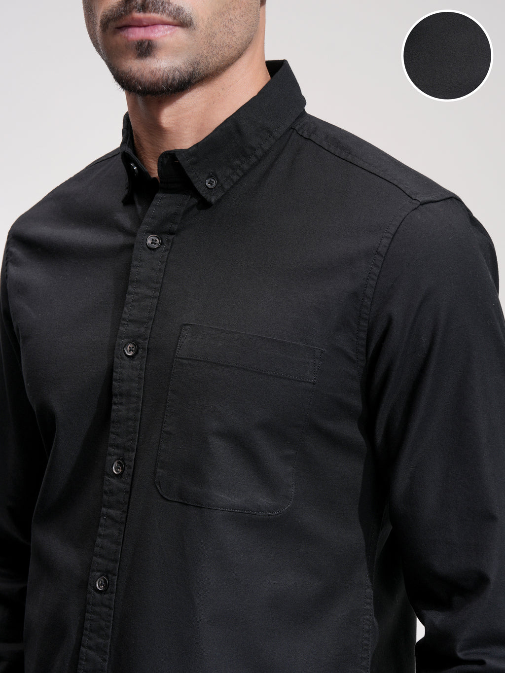 Highlander Men Black Solid Slim Fit Casual Shirt - Black - Image 5