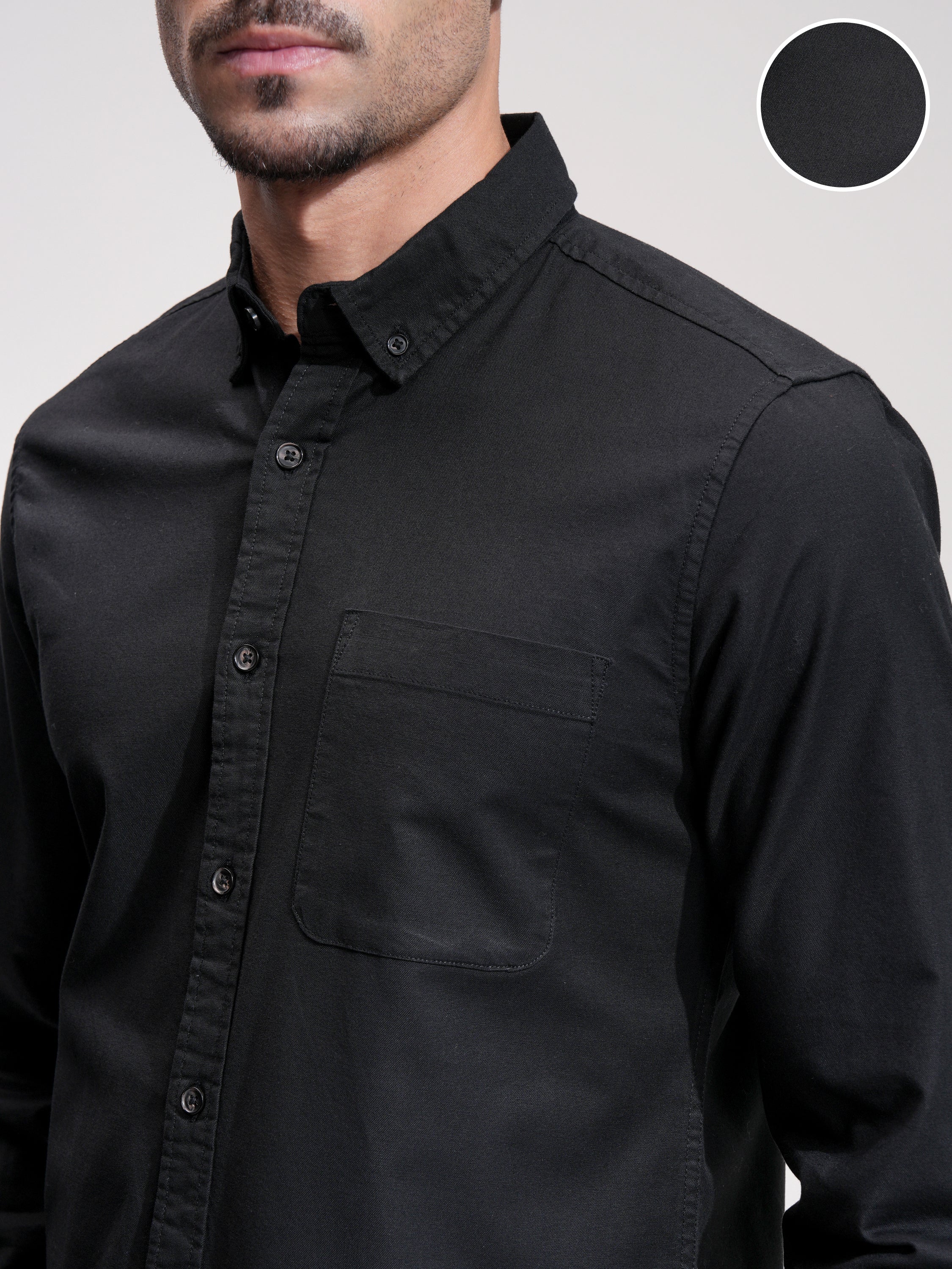 Highlander Men Black Solid Slim Fit Casual Shirt - Black - Image 5