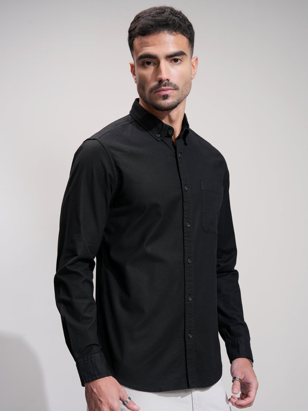 Highlander Men Black Solid Slim Fit Casual Shirt - Black - Image 6