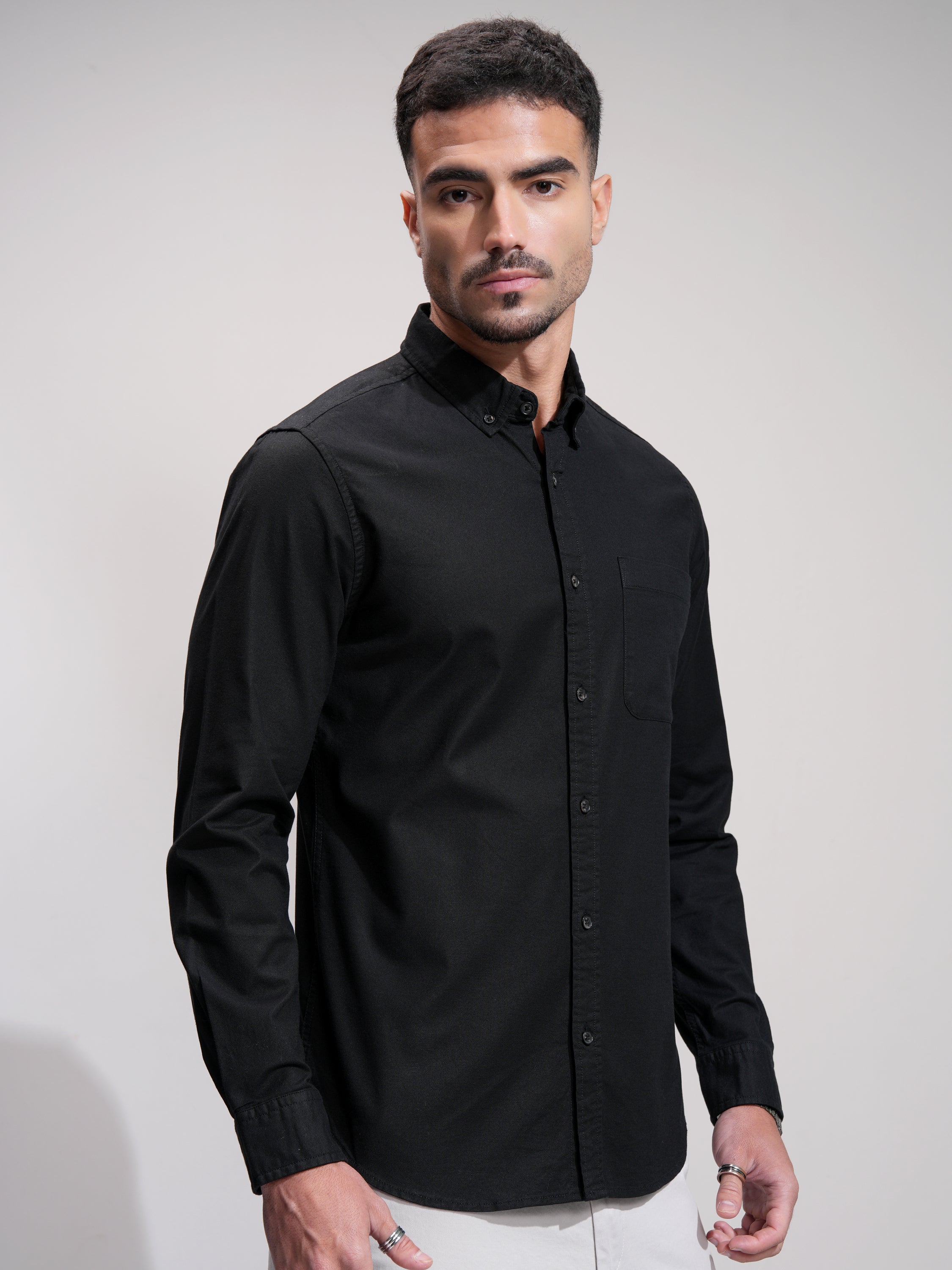 Highlander Men Black Solid Slim Fit Casual Shirt - Black - Image 6