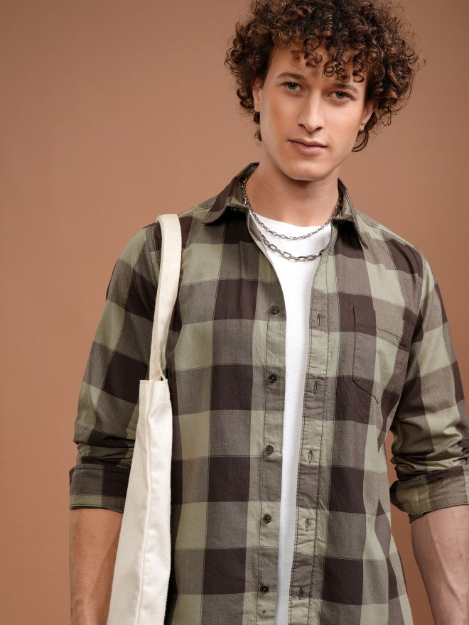 Highlander Men Brown Checked Slim Fit Casual Shirt - Brown - Image 1