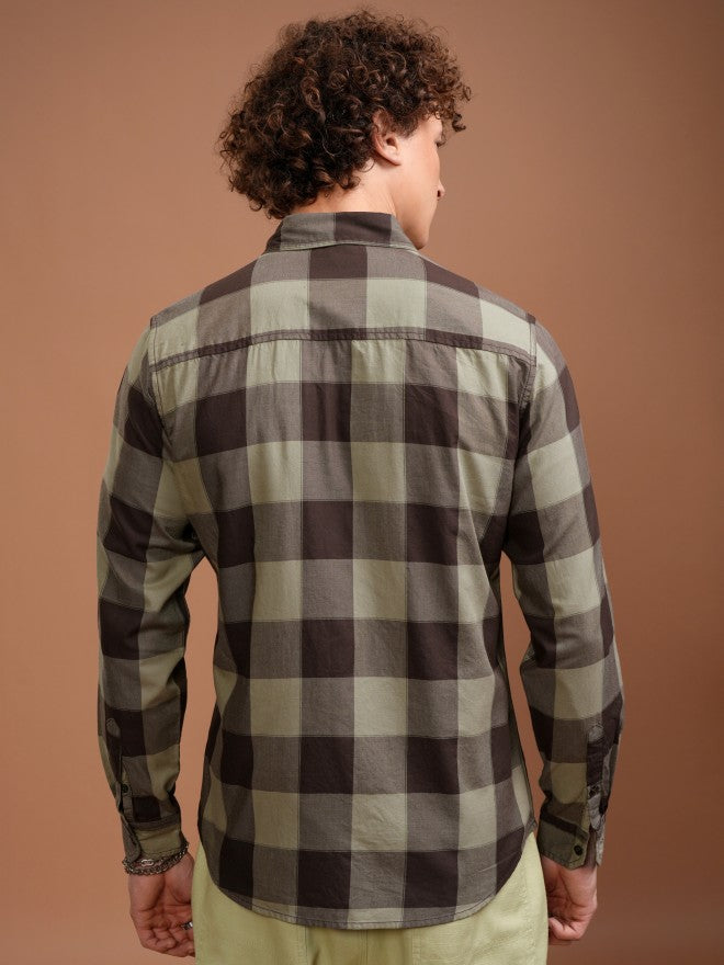 Highlander Men Brown Checked Slim Fit Casual Shirt - Brown - Image 3