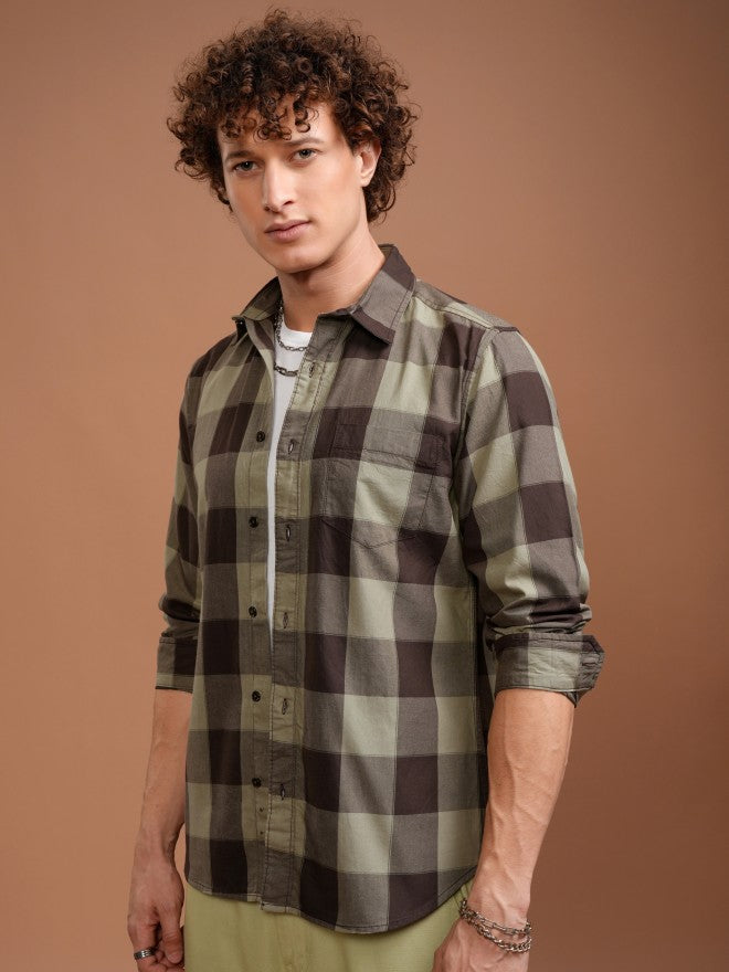 Highlander Men Brown Checked Slim Fit Casual Shirt - Brown - Image 4