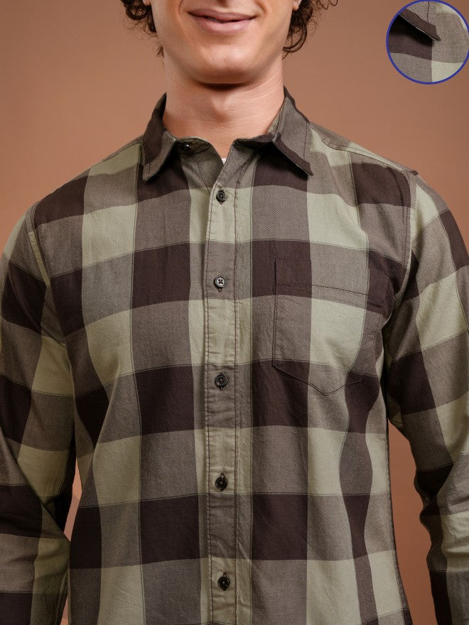 Highlander Men Brown Checked Slim Fit Casual Shirt - Brown - Image 5