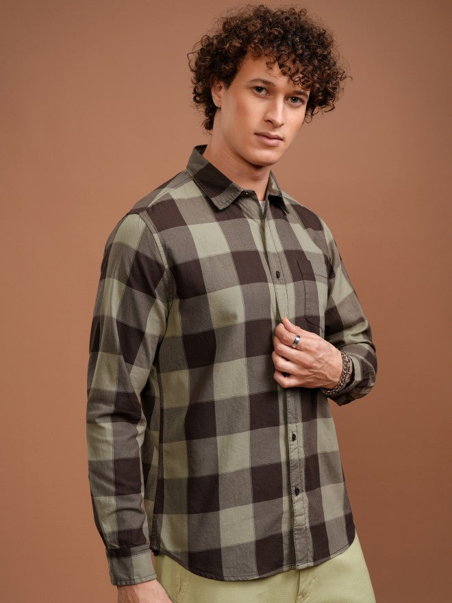 Highlander Men Brown Checked Slim Fit Casual Shirt - Brown - Image 6