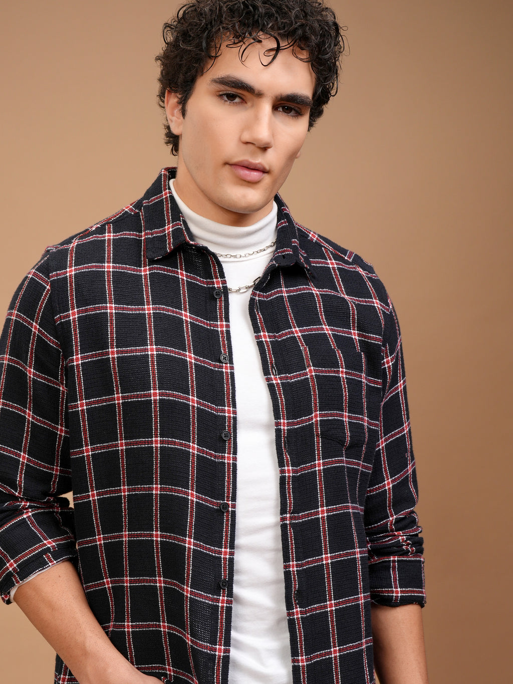 Highlander Men Navy Blue Checked Slim Fit Casual Shirt - Navy Blue - Image 1