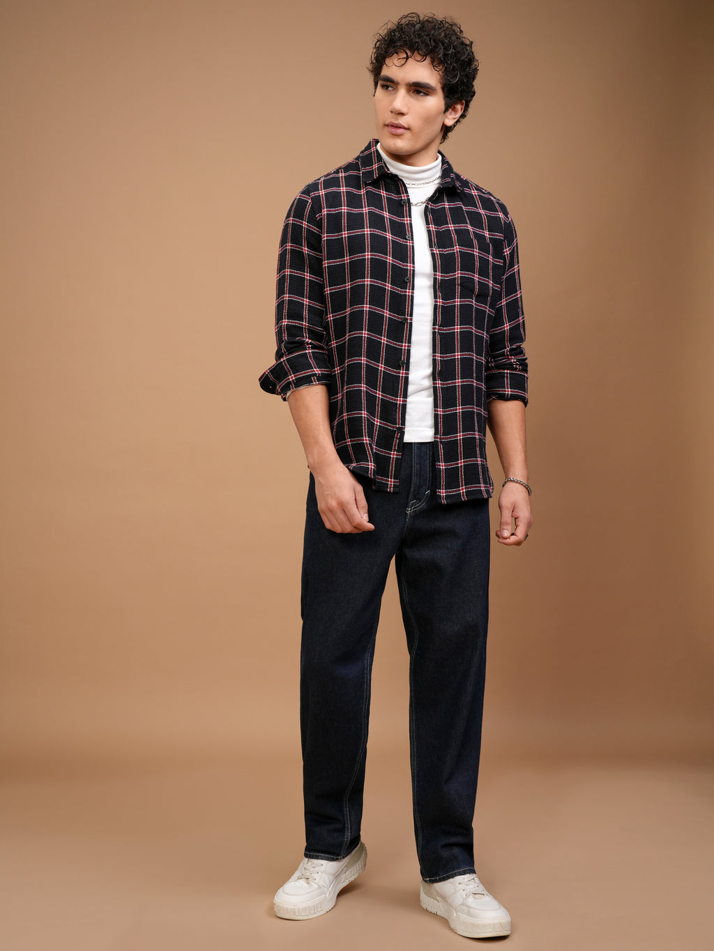 Highlander Men Navy Blue Checked Slim Fit Casual Shirt - Navy Blue - Image 2