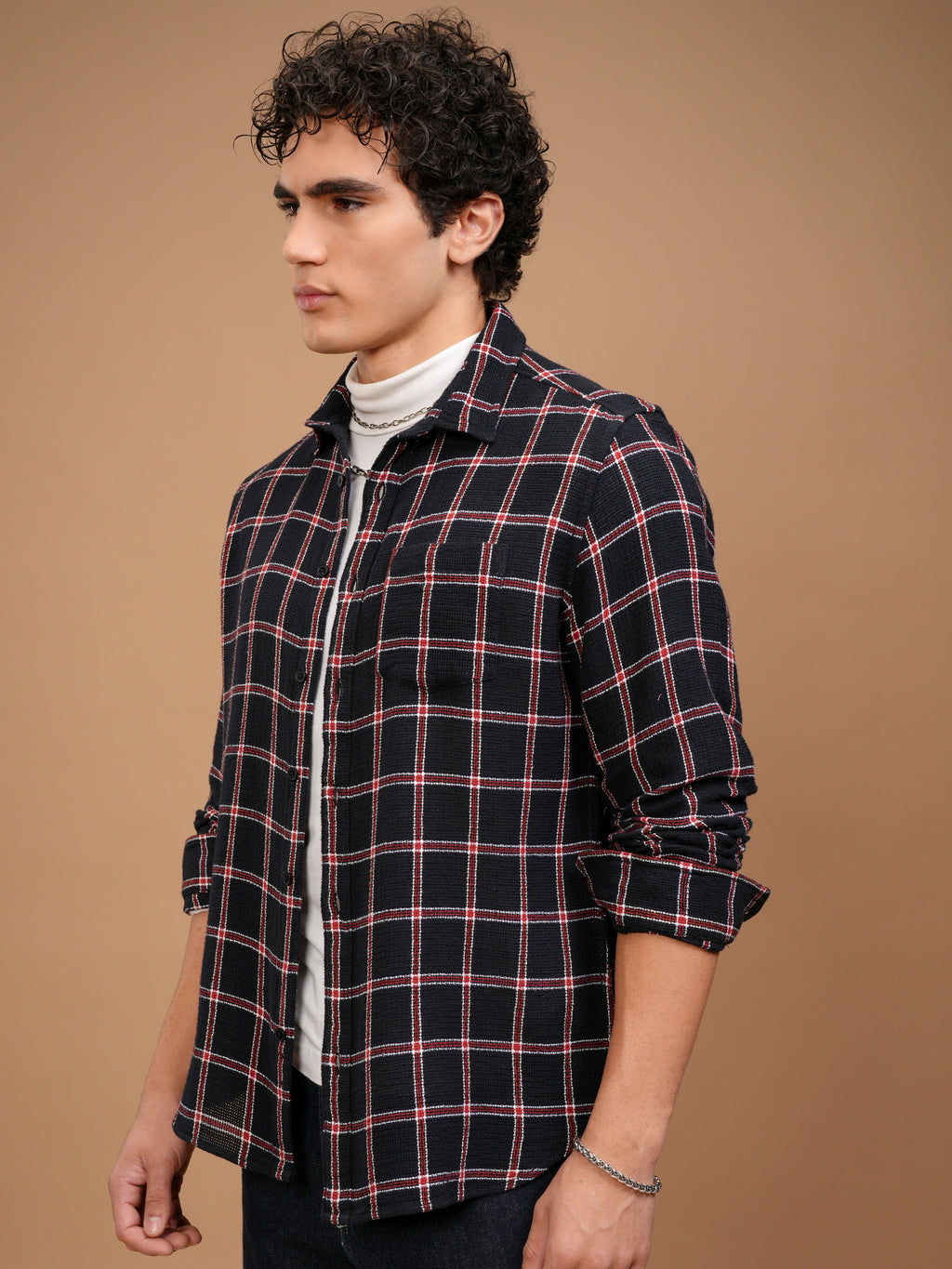 Highlander Men Navy Blue Checked Slim Fit Casual Shirt - Navy Blue - Image 4