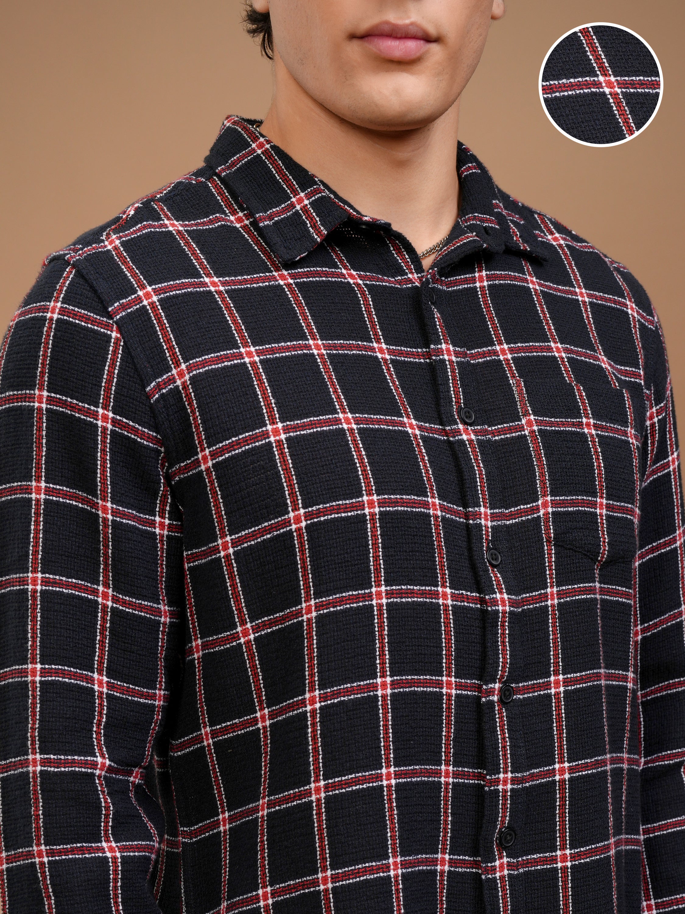 Highlander Men Navy Blue Checked Slim Fit Casual Shirt - Navy Blue - Image 5