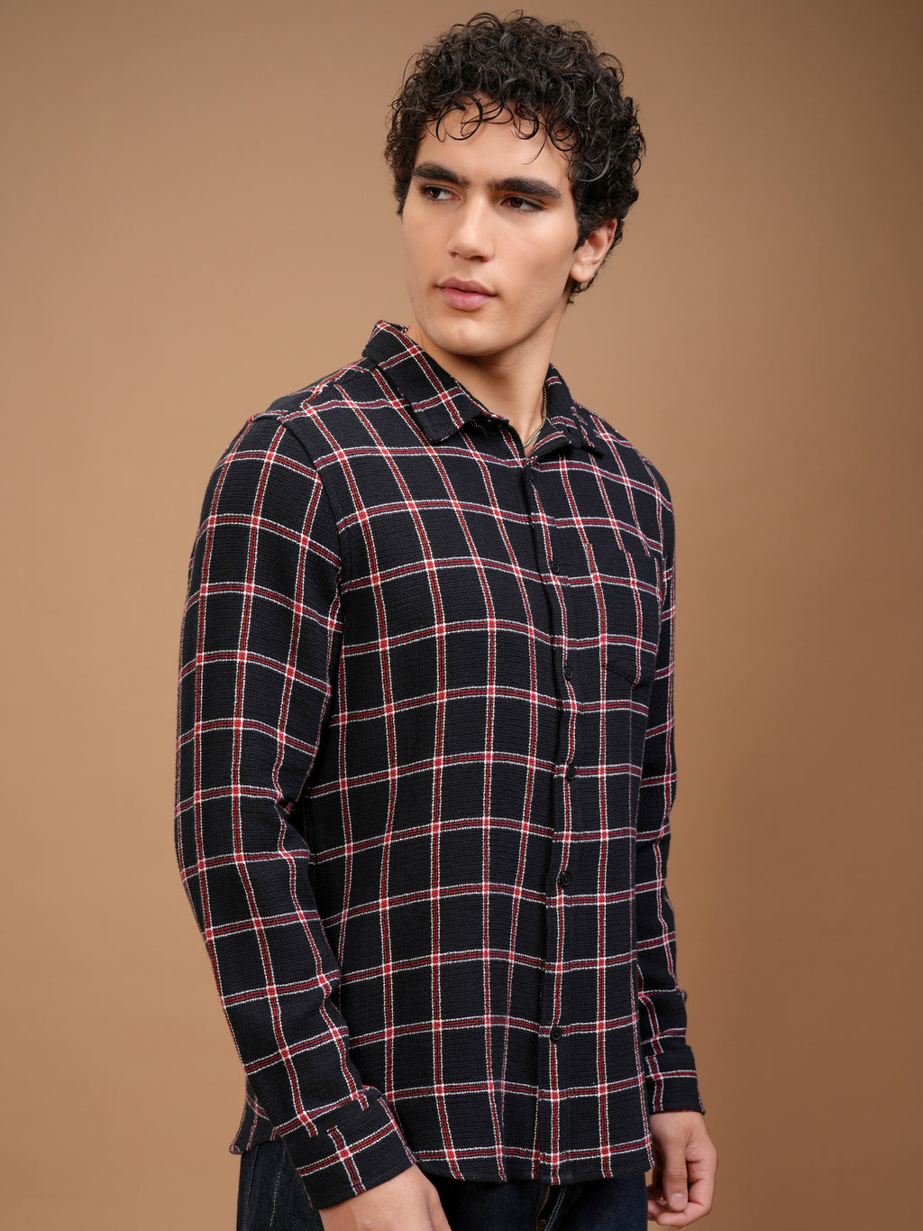 Highlander Men Navy Blue Checked Slim Fit Casual Shirt - Navy Blue - Image 6