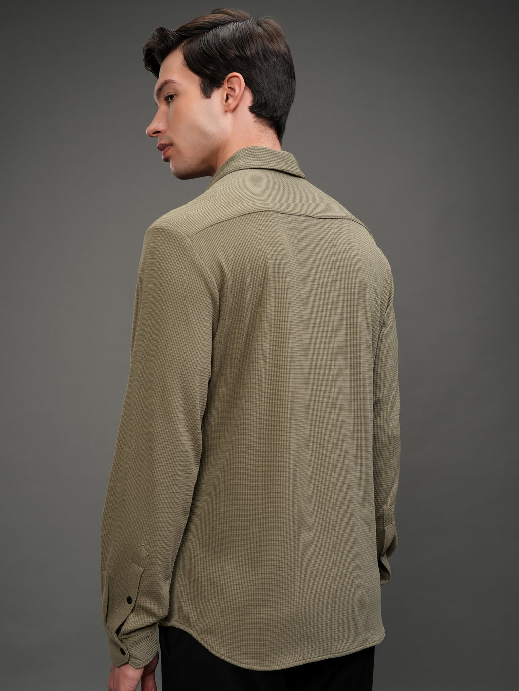 Highlander Men Khaki Self Design Slim Fit Casual Shirt - Khaki - Image 3
