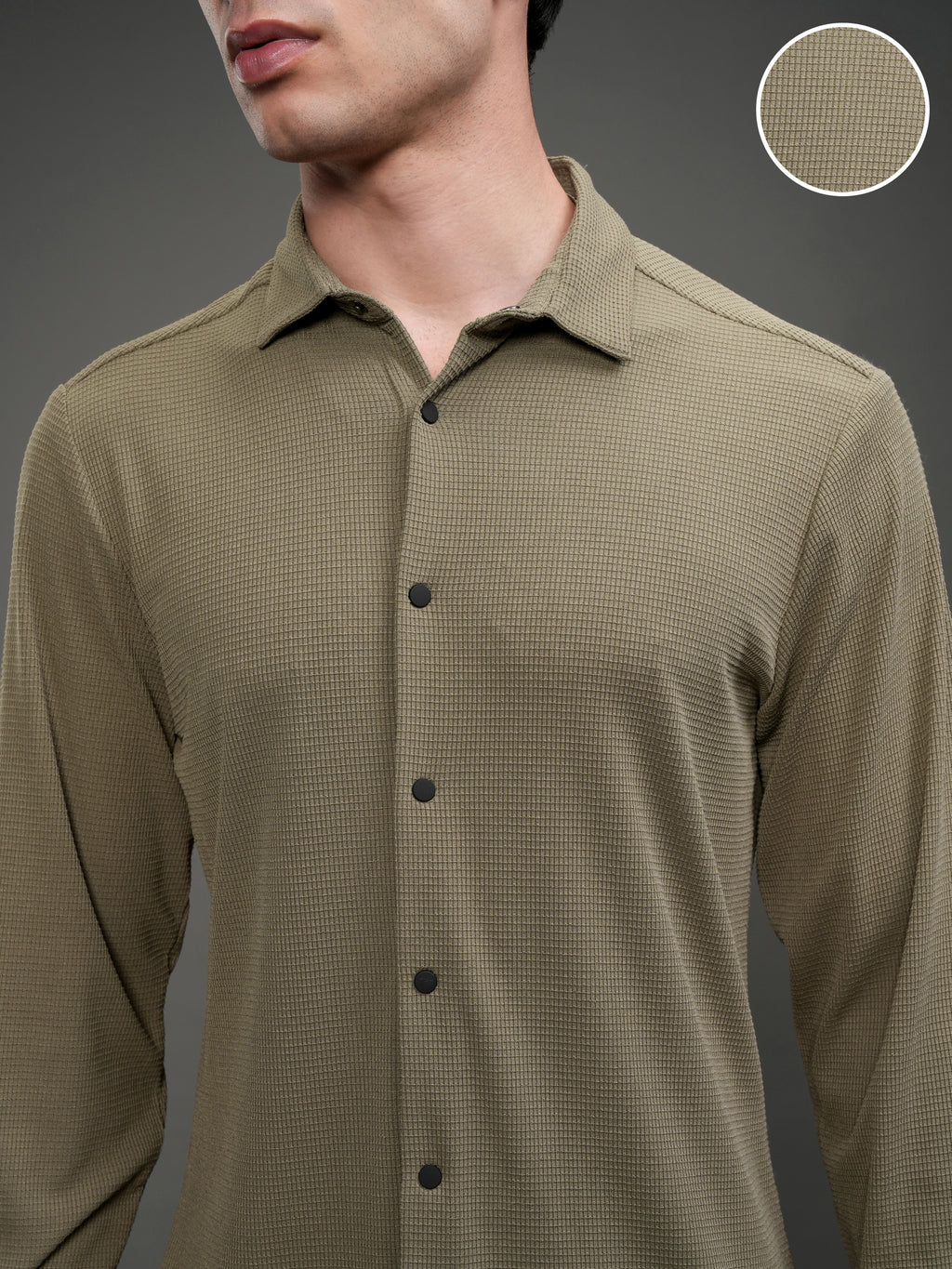 Highlander Men Khaki Self Design Slim Fit Casual Shirt - Khaki - Image 5