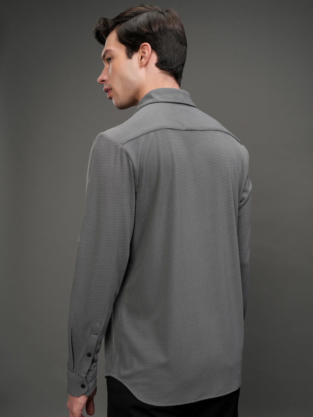 Highlander Men Grey Self Design Slim Fit Casual Shirt - Grey - Image 3