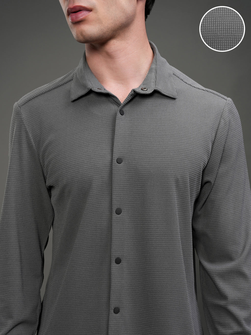 Highlander Men Grey Self Design Slim Fit Casual Shirt - Grey - Image 5