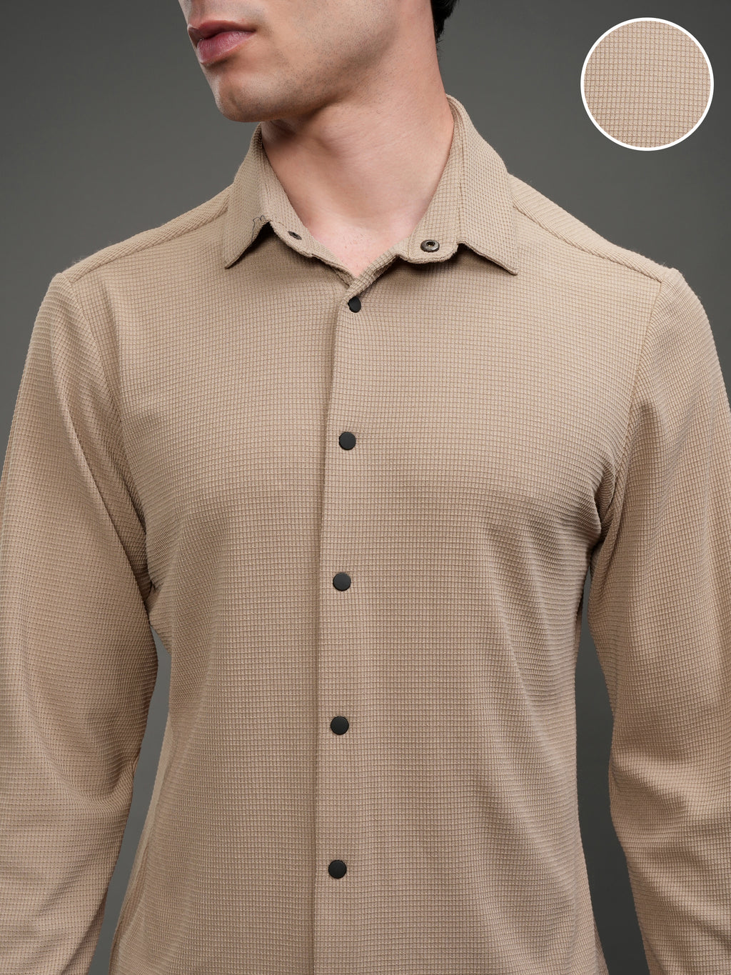 Highlander Men Beige Self Design Slim Fit Casual Shirt - Beige - Image 5